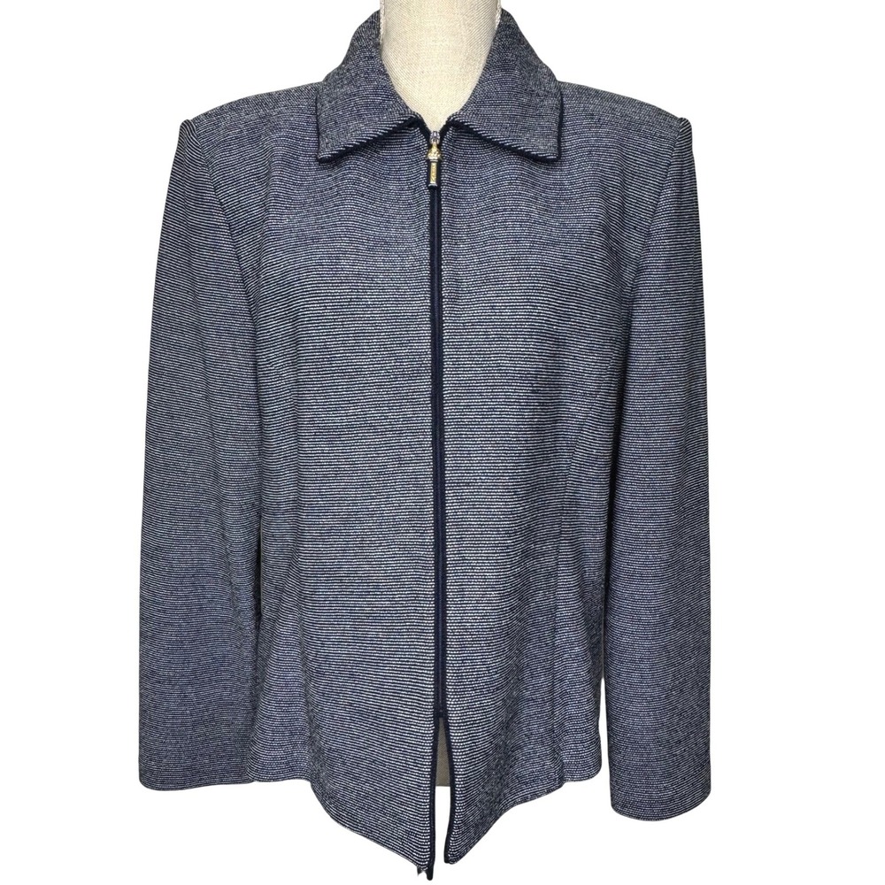 St. John Collection Blue Striped Zip Up Jacket Medium